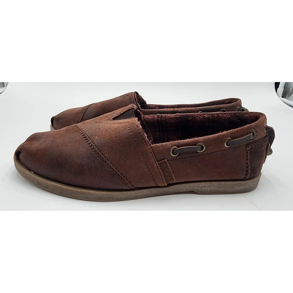 BOBS from Skechers Slip On Loafers Womens W7 Brown Faux Fur Lined 33731 EXC